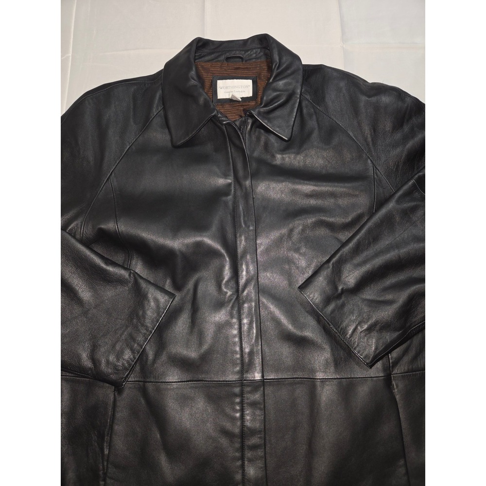 Worthington Womens Black Genuine Lambskin Leather Full Zip Jacket Size 2X